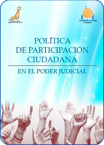 Portada de Política de Participación Ciudadana en el Poder Judicial que muestra diez  manos alzadas