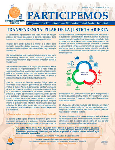 Lectura que lleva como título:  Transparencia: Pilar de la Justicia  Abierta